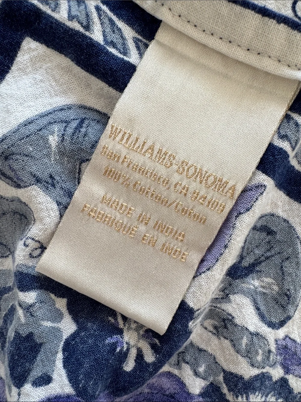 Williams Sonoma blue white French Provence floral block print tablecloth napkins